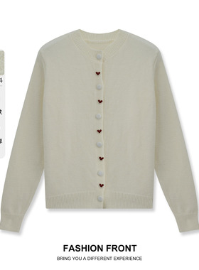 one more2025年冬季简约老钱风圆领单排扣针织开衫女气质百搭外套