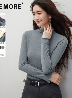 one more灰色半高领打底衫女冬季仿德绒内搭上衣2025新款长袖t恤Y