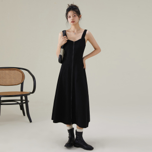 more背带裙高级感裙子拉链吊带连衣裙女收腰显瘦长裙小黑裙 one