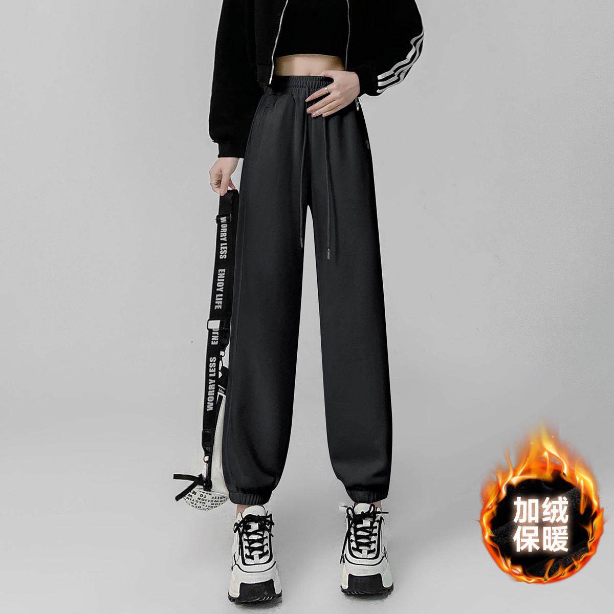 one more加绒运动裤女2025冬季新款时尚高腰显瘦束脚裤窄