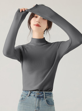 one more半高领打底衫女2025新款韩系百搭冬季内搭修身长袖上衣