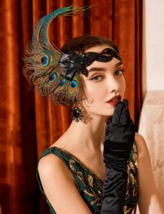 1920s headpiece 盖茨比风格欧美化作舞会婚礼派对羽毛蕾丝发带