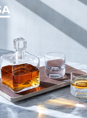 英国LSA进口Cask水晶玻璃威士忌酒杯方形酒樽洋酒杯托盘套装