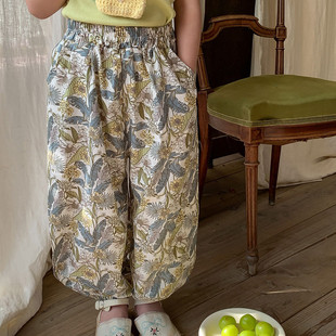 长裤 女童灯笼裤 宽松防蚊裤 春夏薄款 搭配T恤洋气复古阔腿碎花 套装