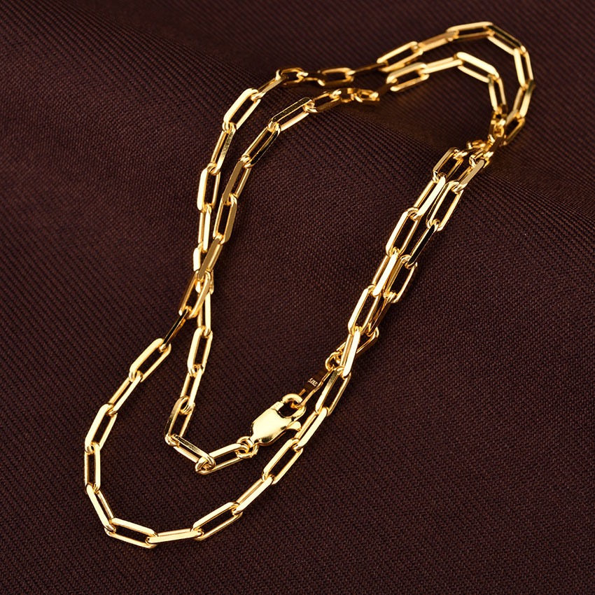 意大利925银镀金项链卡家同款回形针锁骨链进口工艺斯巴达立体链