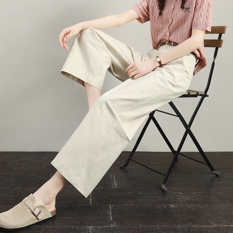 宽松休闲裤女2025新款春秋款卡其色裤子九分高腰小个子垂感直筒裤