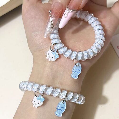 猫咪小鱼蓝色电话线发圈女