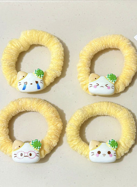 奶黄色猫咪毛绒小肠发圈甜美少女情侣发绳高弹力头绳儿童扎发皮筋