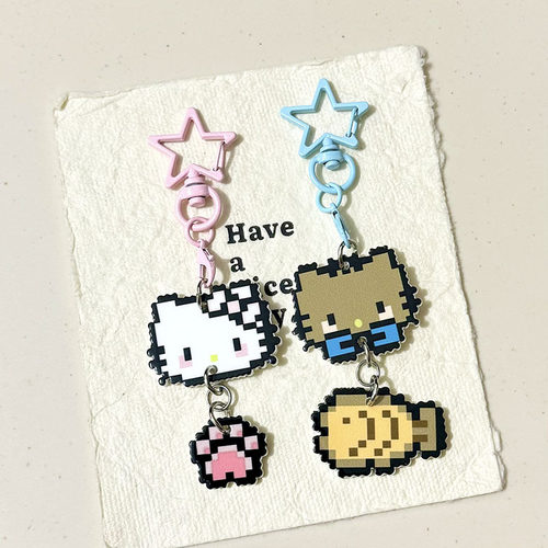 卡通猫咪像素挂件少女心钥匙扣kt