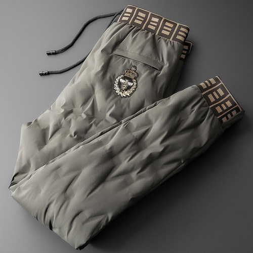 冬季加厚御寒撞色抽绳小脚羽绒裤