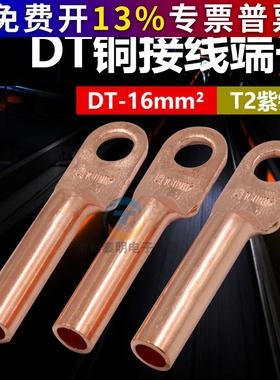 凤凰金具铜接头DT-16MM2平方铜鼻子线耳紫铜接线端子国标堵油式