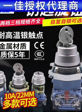 一佳2档位钥匙LA39-11Y2 20Y3两档3电源带锁自锁复位旋转开关22mm