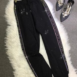 线条欧洲站黑色松紧腰运动裤 特大码 经典 300斤胖mm重工烫钻卫裤