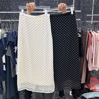 2-300斤胖m特大码夏天双层开叉波点半身裙女拉链高腰包臀裙长裙子