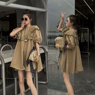 百搭洋气娃娃裙赫本风显瘦连衣裙女潮 时尚 欧洲站2 300斤胖mm新款