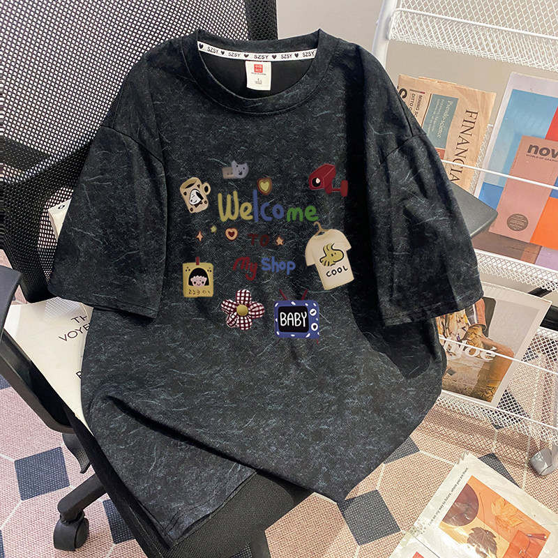 胖mm2-300斤特大码设计感卡通减龄短袖t恤女夏季宽松显瘦圆领上衣