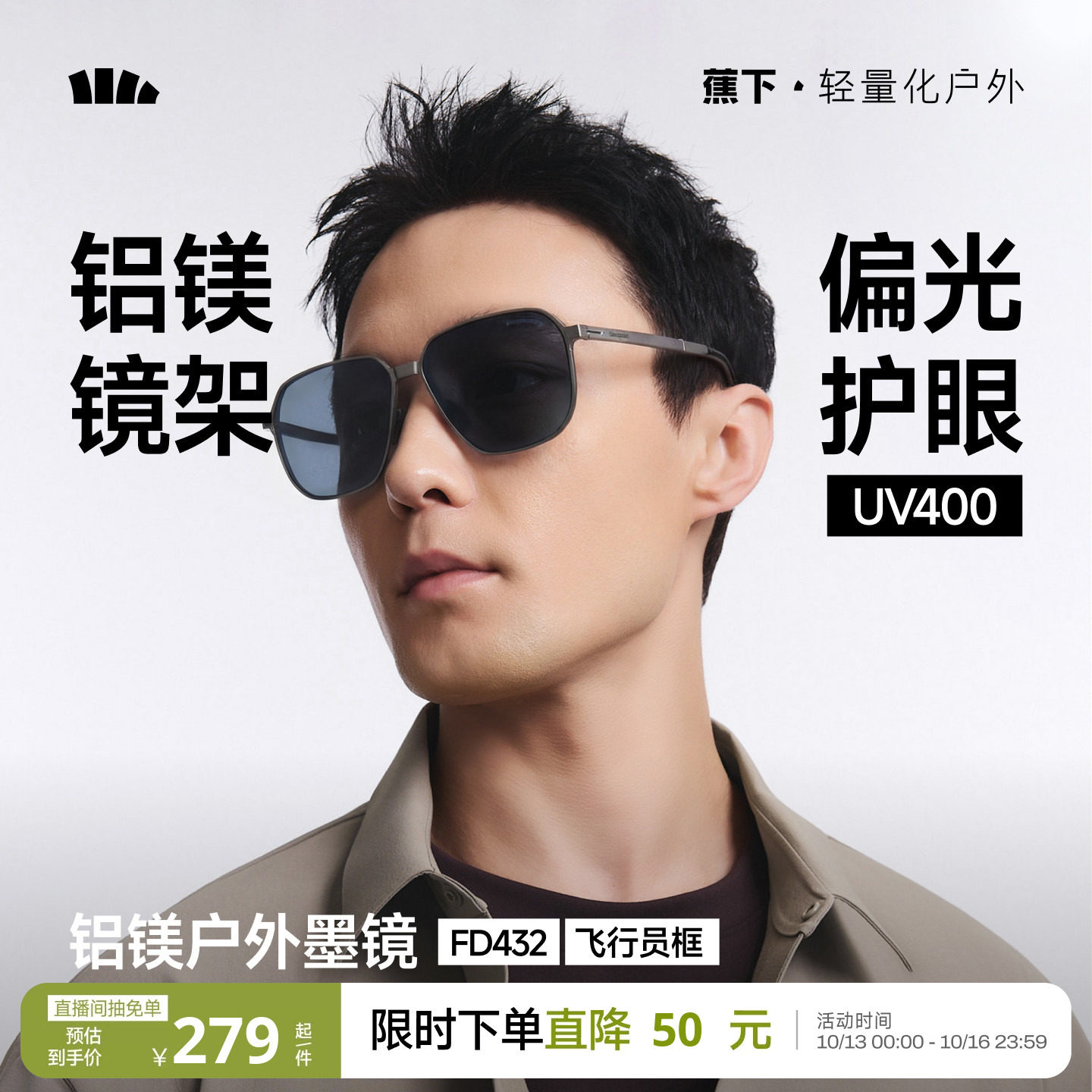 蕉下男款折叠墨镜偏光