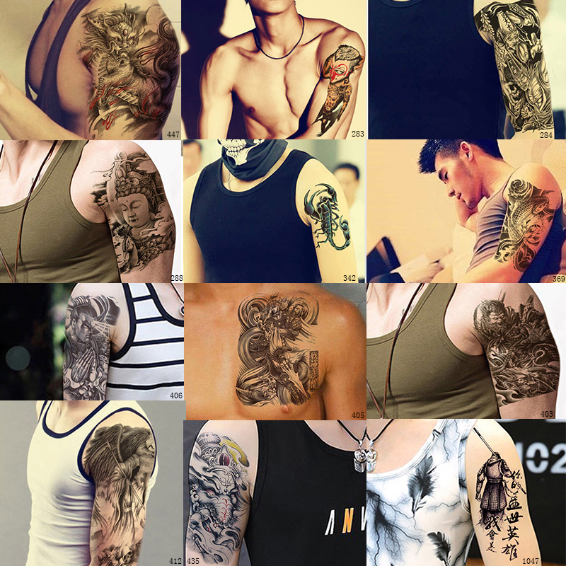 一套12张 纹身贴防水女持久花臂性感遮疤艺妓花韩国仿真大腿手臂