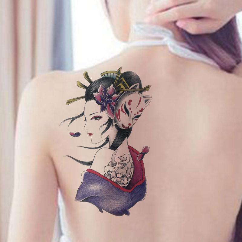 纹身贴日系美女艺妓胸前防水男女持久彩色后背性感美女仿真刺青贴