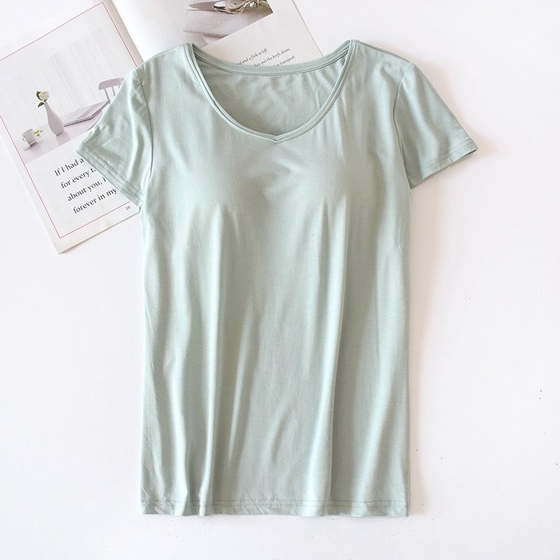 여름 패딩 티셔츠 모달 반팔 여성용 솔리드 컬러 바닥 셔츠 탑 요가 레저 스포츠 브라 프리