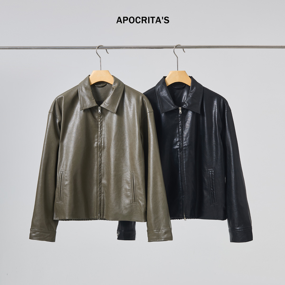 APO男装|青年PU皮衣外套男女秋冬季潮流痞帅宽松翻领机车夹克外套