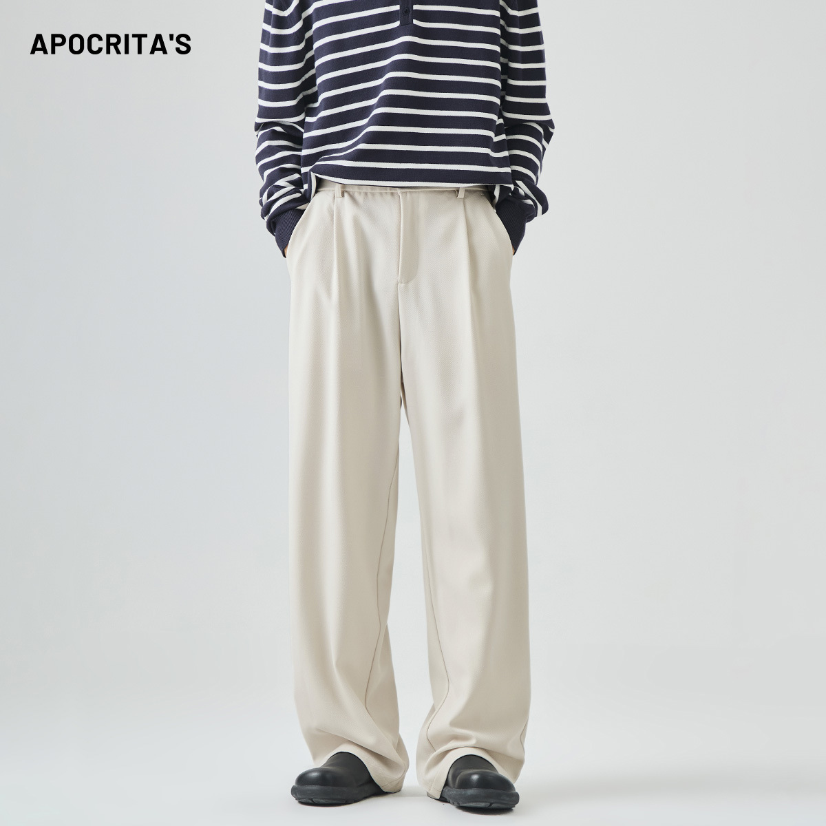 APO男装|男士休闲裤秋季轻奢高级感宽松直筒垂感抗皱加长裤子男裤