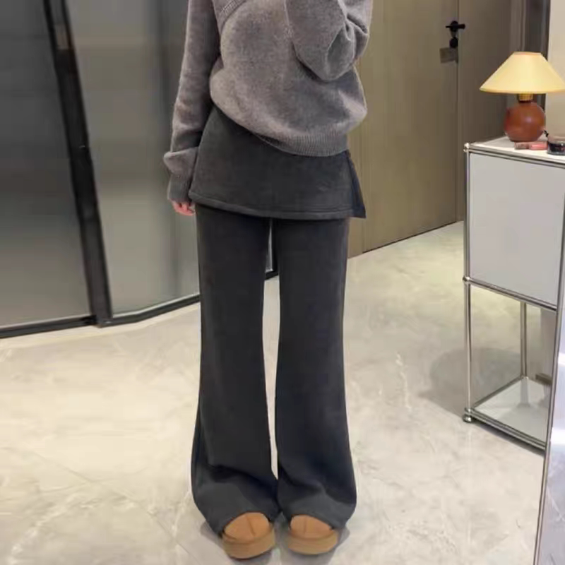 韩系时尚显瘦屁帘毛呢女新款高腰复古松弛感通勤阔腿休闲假两件裤