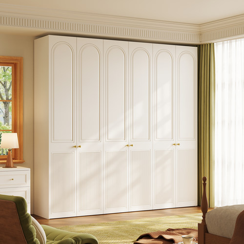 法式奶油白全实木衣柜卧室家用