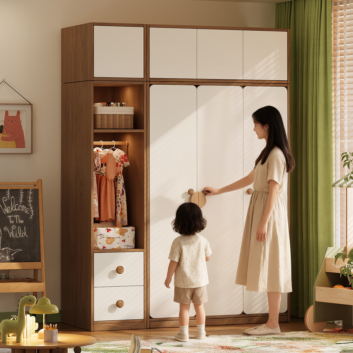 实木橡木儿童衣柜自由组合北欧中古风男孩女孩小户型卧室收纳衣橱,住宅家具,儿童衣柜,淘宝优惠券,粉丝福利购,淘宝优惠卷