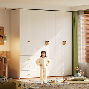 国补全实木橡木儿童衣柜卧室家用ENF级奶油风定制对开门宝宝衣橱