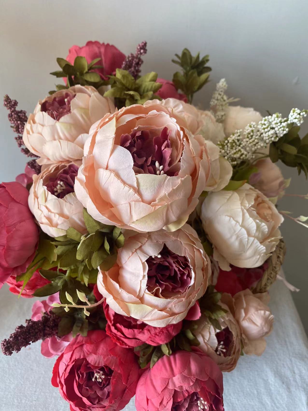 ins油画牡丹仿真花客厅餐桌面摆设家居装饰花艺饰品 13头插花摆件