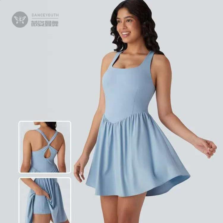 连衣裙美背套装女运动防走光速干