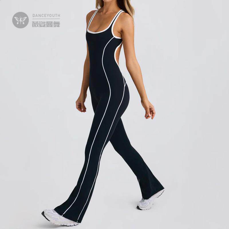 欧美运动瑜伽连体服女美背拼色