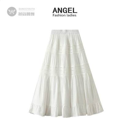 法式蕾丝蛋糕半身裙女春款高腰垂感a字百褶伞裙大摆长裙6531