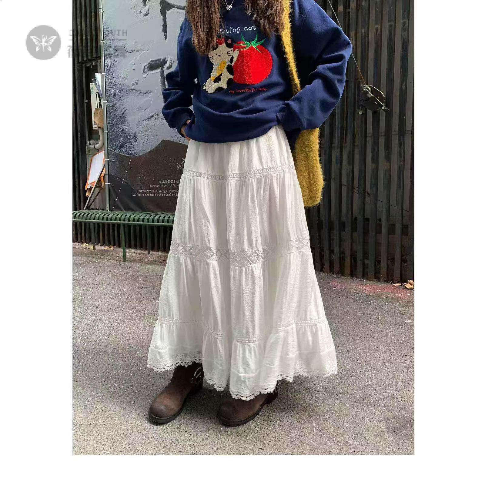 白色蕾丝小花边钩花蛋糕裙早春