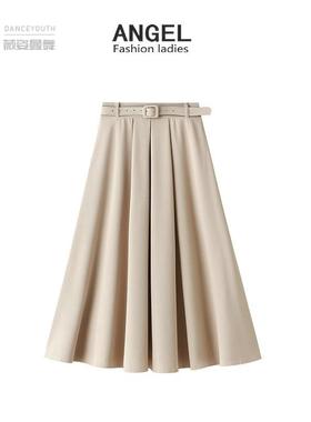 2025春季新款日系港风hi复古高腰a字裙显瘦半身裙配送腰带8207