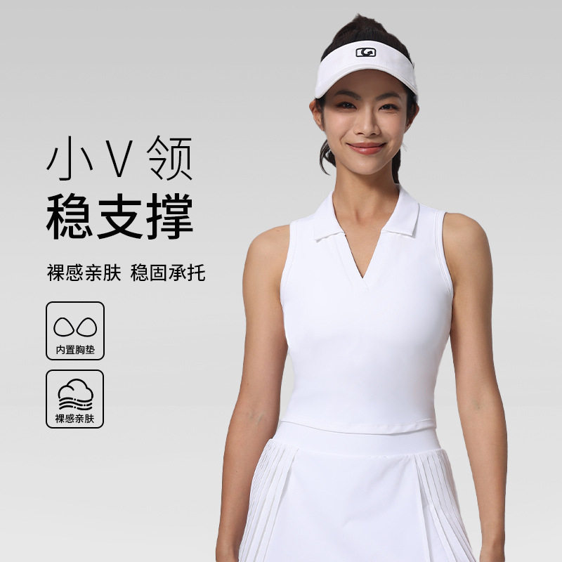 新品翻领POLO衫女网球运动背心