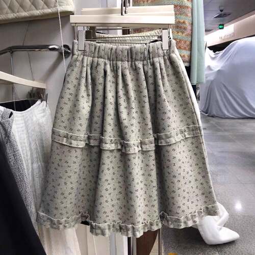 减龄碎花毛呢半身裙女秋冬气质