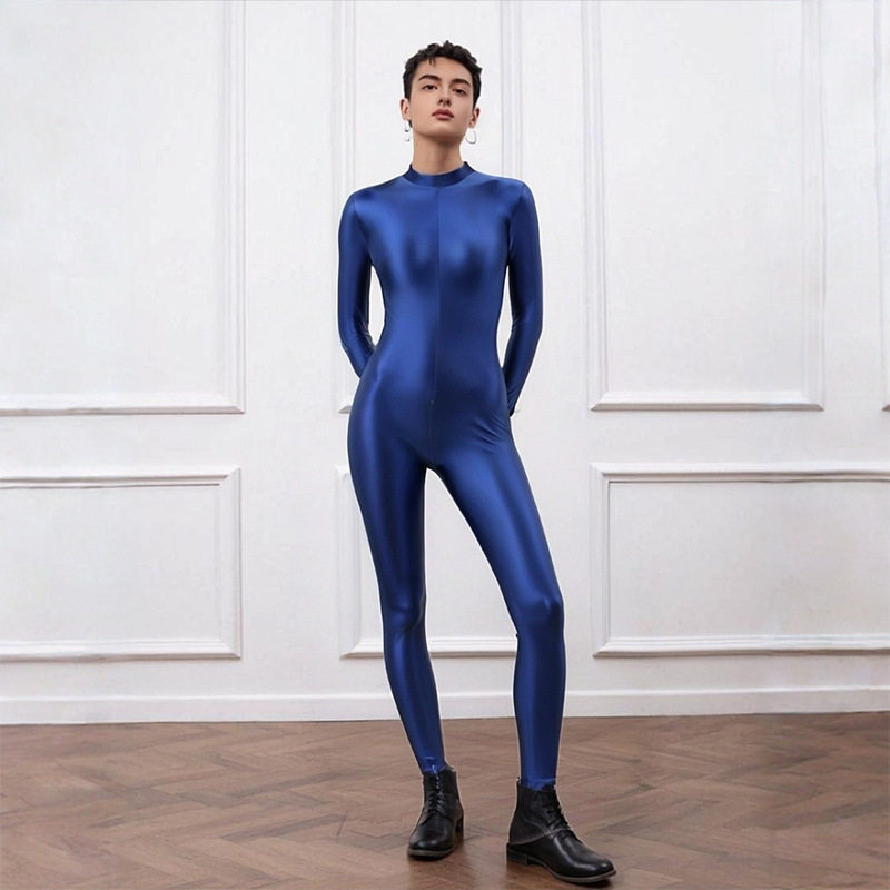 弹力光泽健美运动紧身连脚练功服