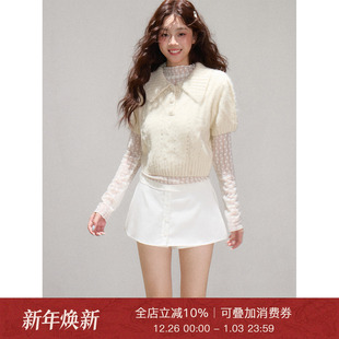 T恤秋季 毛衣女蕾丝长袖 显瘦半身裙三件套 短袖 Moxiebabe甜美风套装