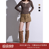 别致高腰卡其色裙裤 短裤 女春季 减龄休闲裤 复古新款 Moxiebabe美式