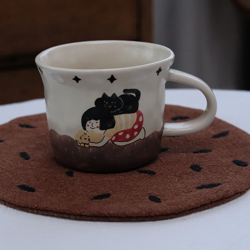 川谷手工日式陶瓷餐具套装家用一人食文艺可爱猫咪女孩碗盘子杯子