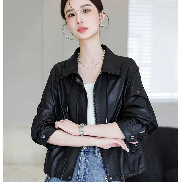 半植鞣小牛皮皮衣女宽松真皮皮衣