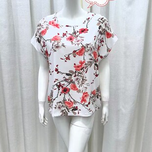 夏季棉绸短袖上衣女薄款加肥加大妈妈人造棉套头T恤衫中老年夏装