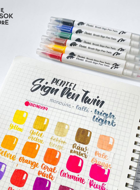 纵向书写 日本pentel派通双头彩色柔绘秀丽笔BR软头手帐笔练字笔