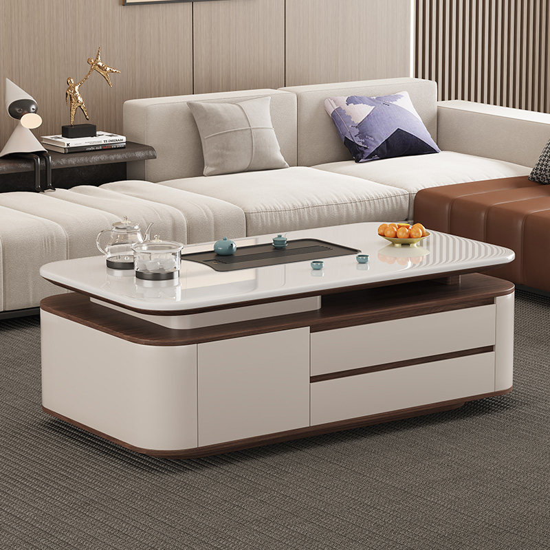 椭圆微晶大理石泡茶几电视柜组合简约现代小户型功夫茶几客厅家用