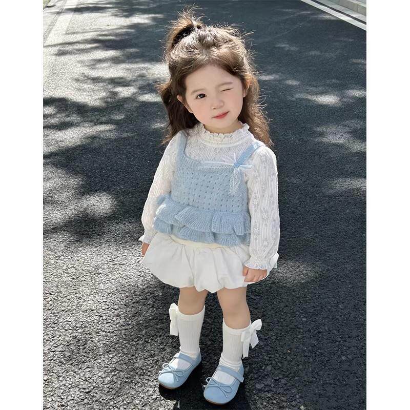 女童套装2026春季新款baby蓝芭蕾风儿童马甲女宝宝韩版洋气三件套