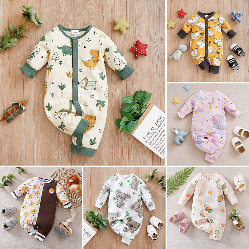 2026日韩满印动物图案婴儿连体衣童装长袖外贸休闲新生儿宝宝哈衣