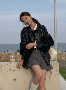 DRIZZLE 黑色皮衣外套女开春2025新款韩系宽松休闲高级感pu皮夹克