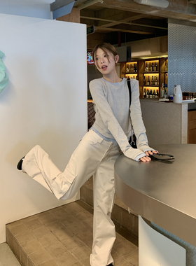 DRIZZLE 美式白色多口袋工装裤女春秋2025新款宽松裤子微喇休闲裤